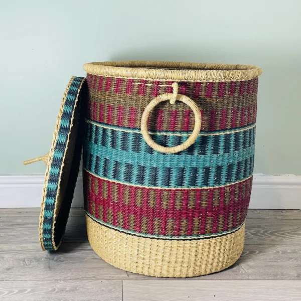 woven laundry basket with lid